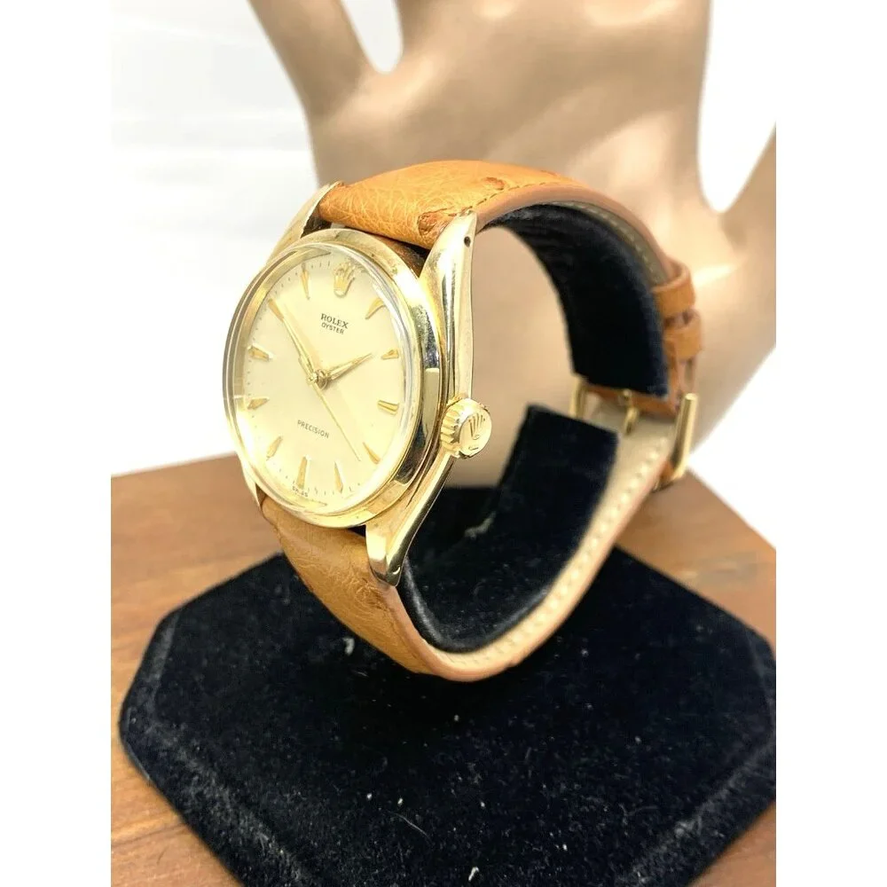 Rolex Oyster Precision Men's Watch 1950's Swiss Mechanical 14k Gold Case 34mm